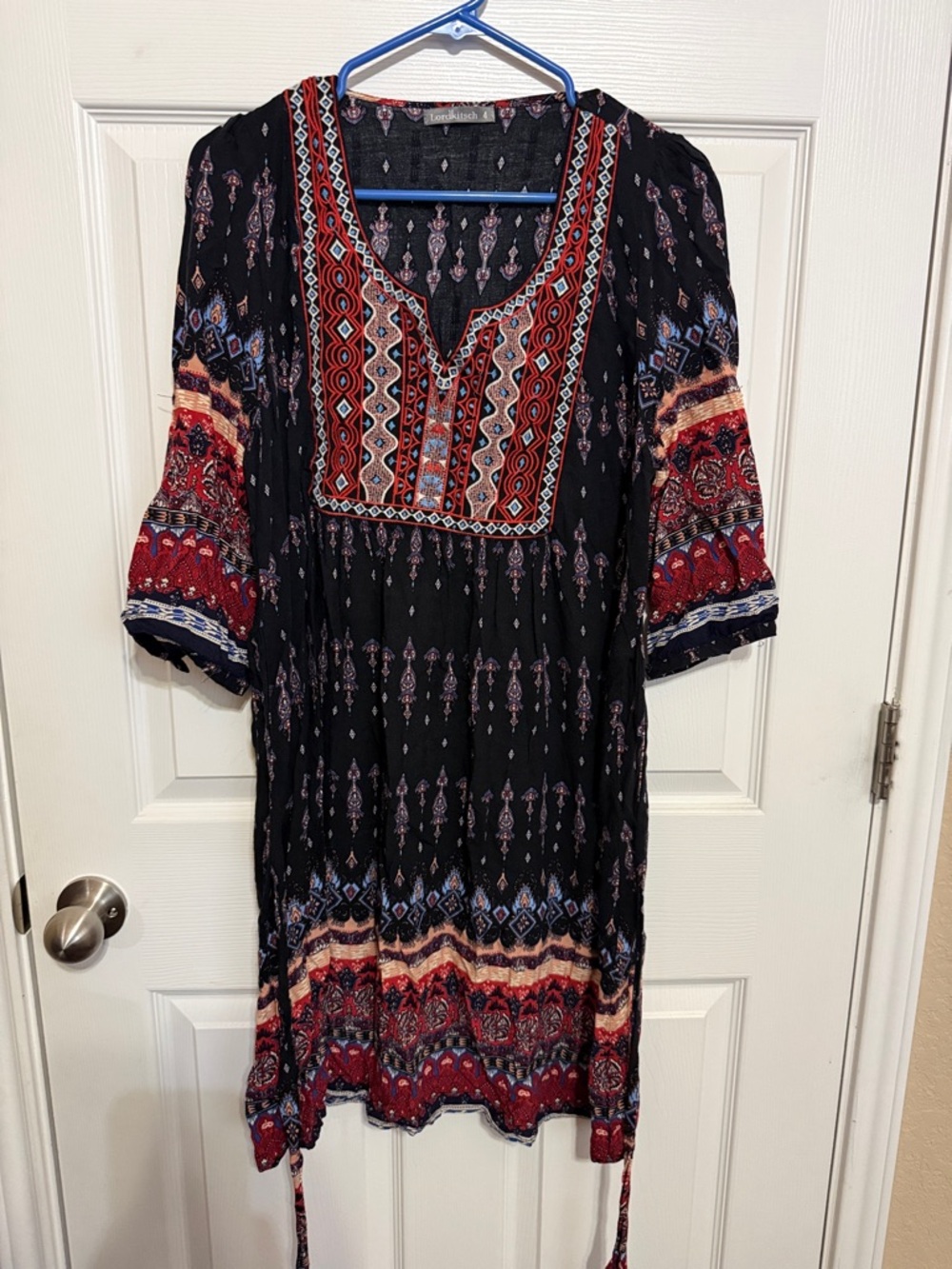 Kitsch Black Dress with Red & Cream Embroidered Accents